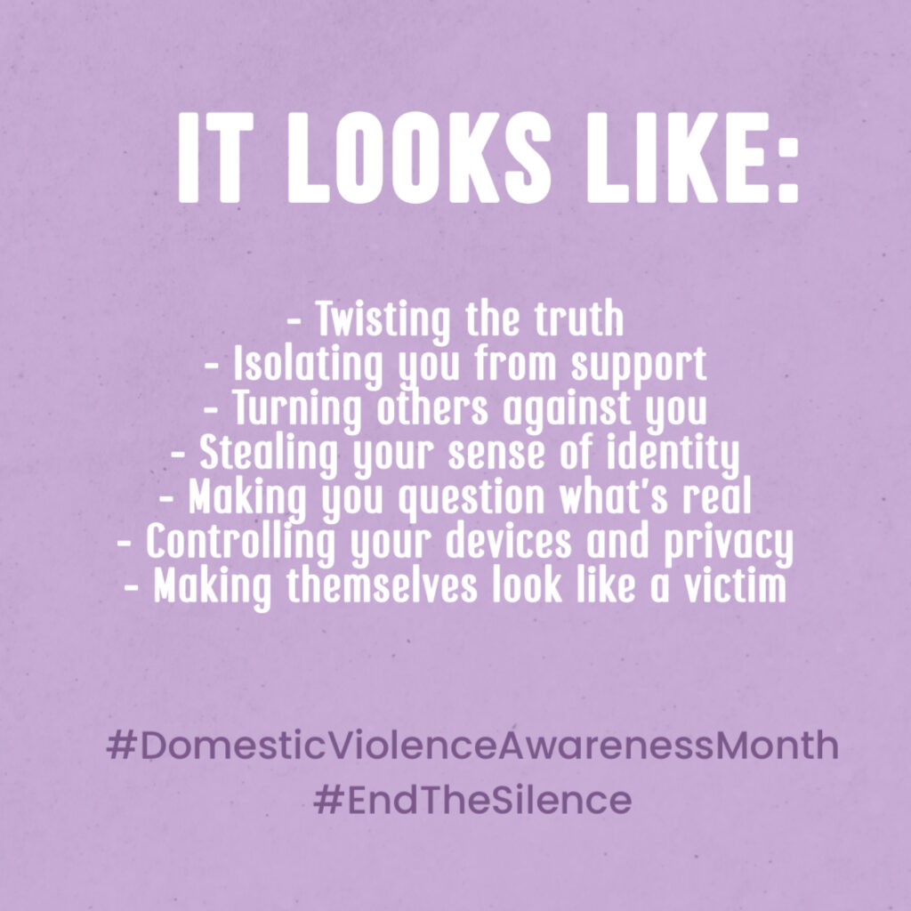 Lavender-toned quote graphic reading “Turning Silence Into Strength,” symbolizing courage and advocacy for Domestic Violence Awareness Month.