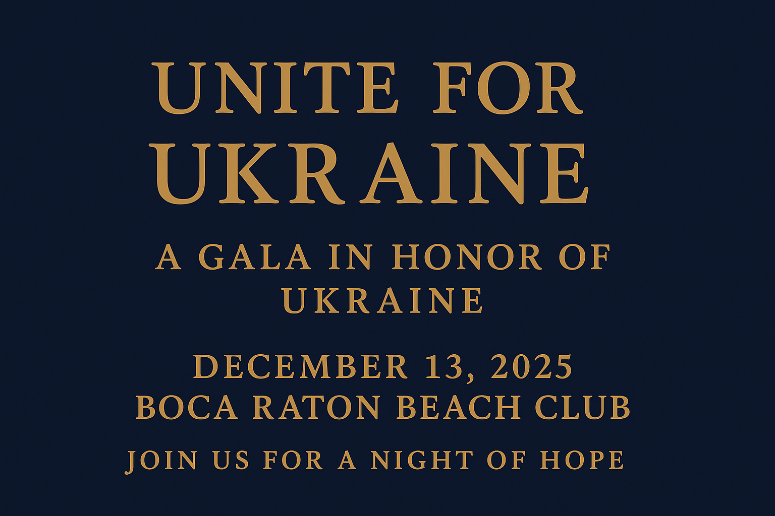 Unite for Ukraine Gala in Boca Raton — a charity event supported by Vanessa Gallegos Florida to raise funds for Ukrainian children and veterans.